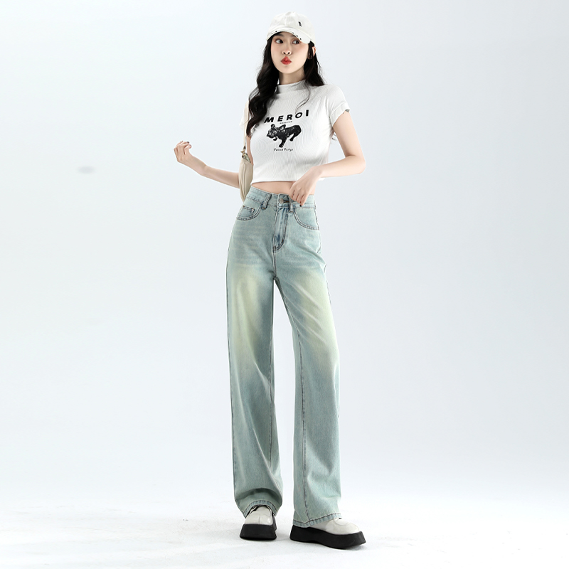 Mixed colors embroidery long pants high waist jeans