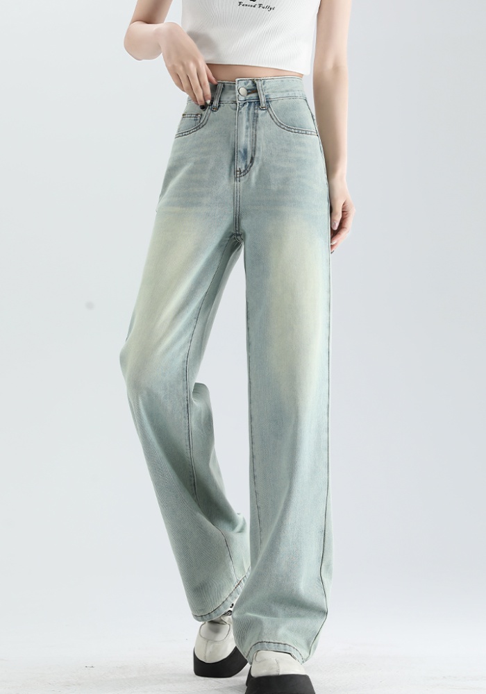 Mixed colors embroidery long pants high waist jeans