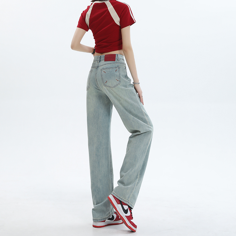 Embroidery jeans high waist long pants for women