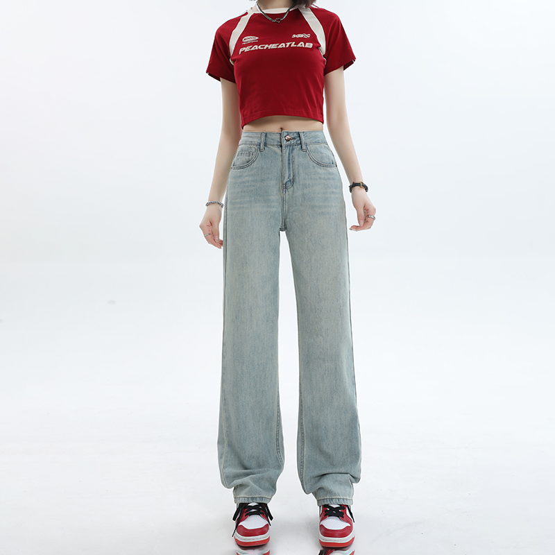Embroidery jeans high waist long pants for women