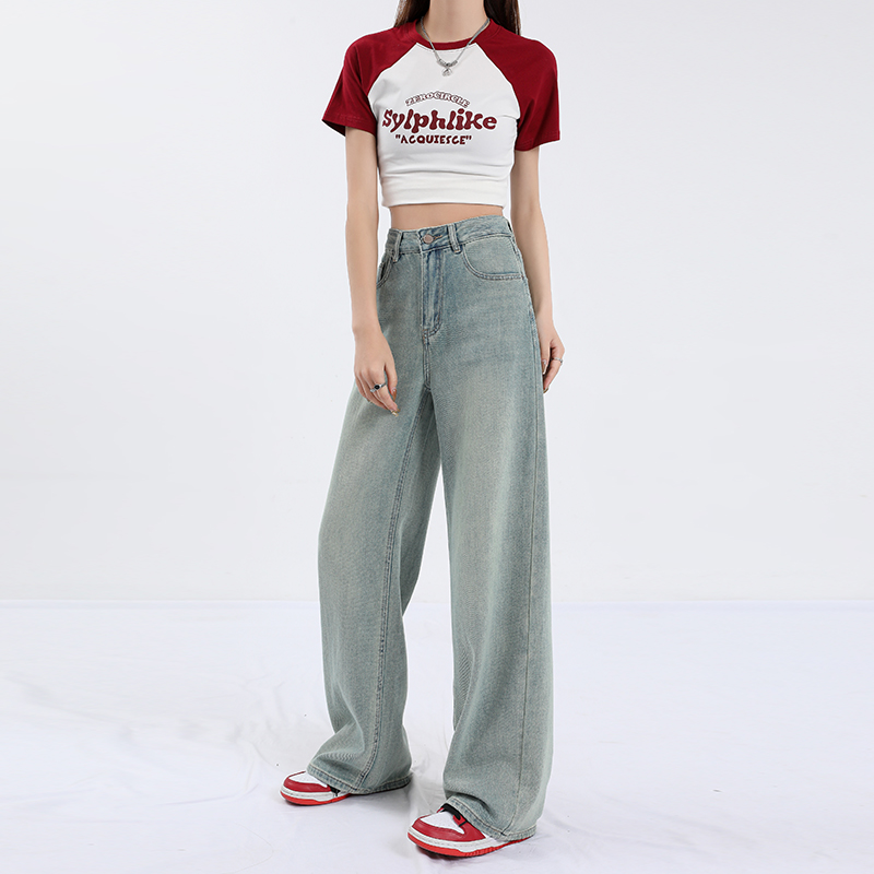 High waist lengthen long pants embroidery jeans for women