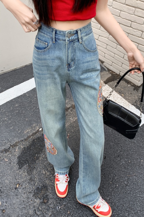 Embroidery high quality long pants supersoft slim jeans for women