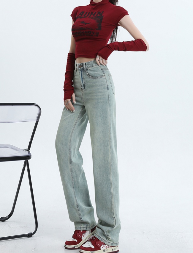Spring and summer mixed colors straight embroidery jeans