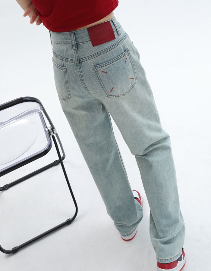 Embroidery straight mixed colors jeans for women