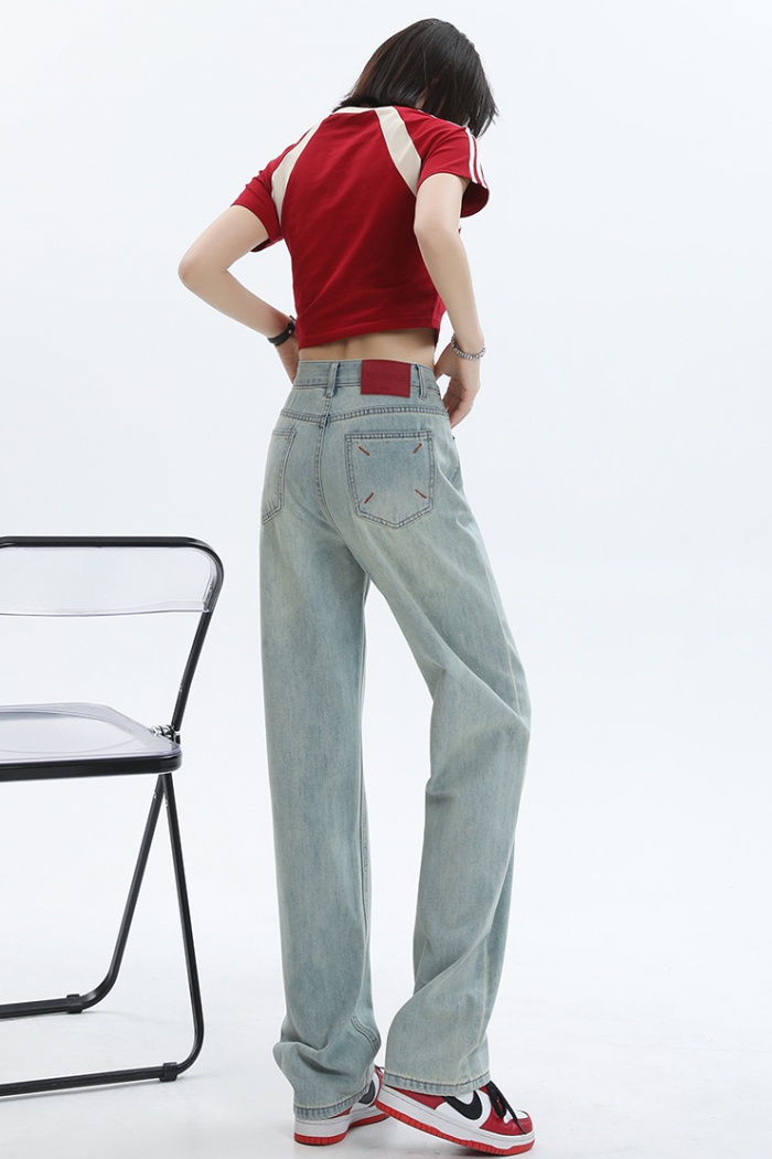 Embroidery straight mixed colors jeans for women