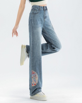 Drape high waist slim straight wide leg jeans