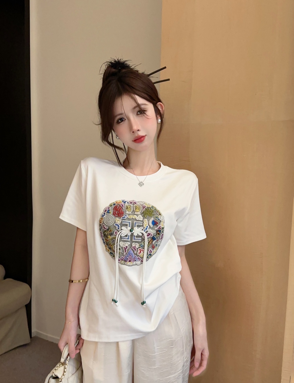 Embroidery short sleeve spring Chinese style T-shirt