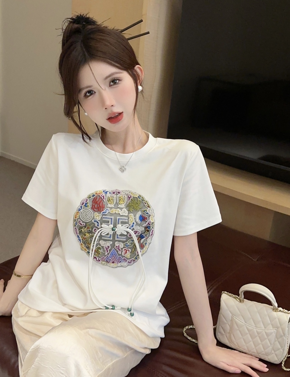 Embroidery short sleeve spring Chinese style T-shirt