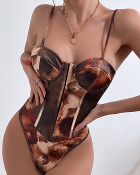 Printing rims breasted European style sexy leotard