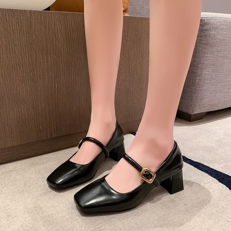 Thick high-heeled shoes low leather shoes for women