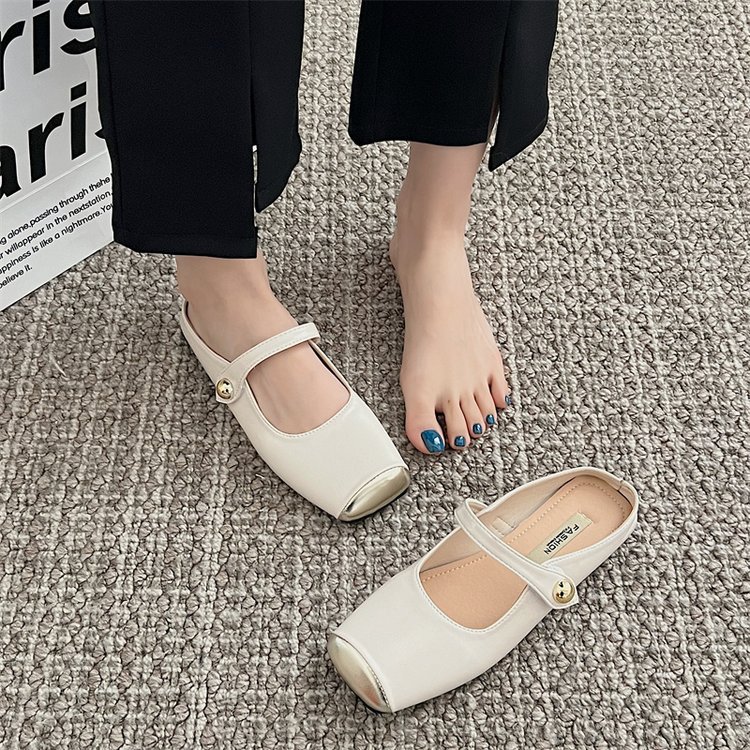 Square head British style summer slippers