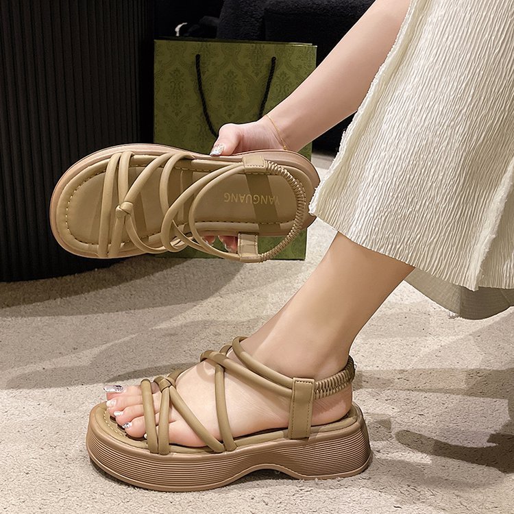 Korean style fish mouth shoes thick crust sandals for women