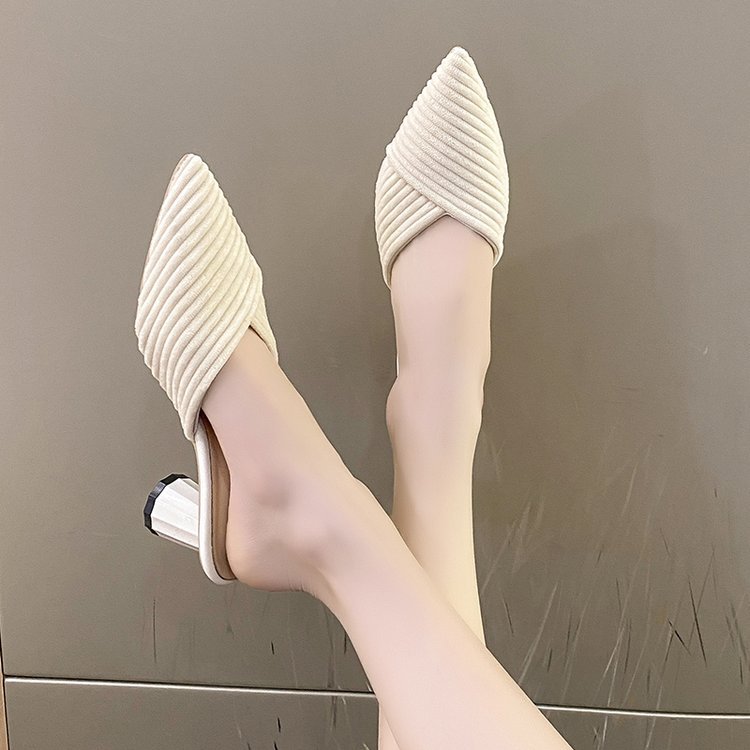 Thick summer middle-heel pointed slippers for women