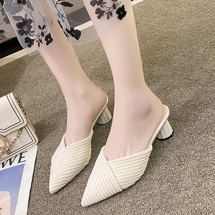 Thick summer middle-heel pointed slippers for women