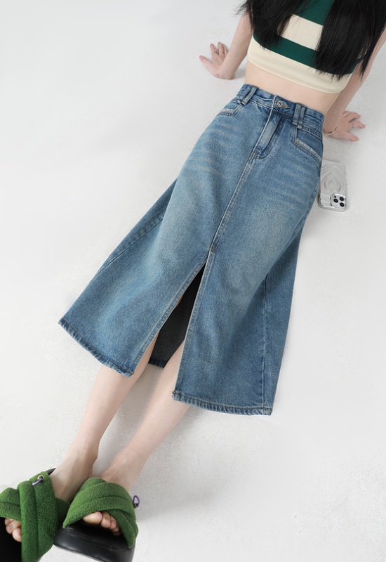 Denim high waist package hip all-match loose slim skirt