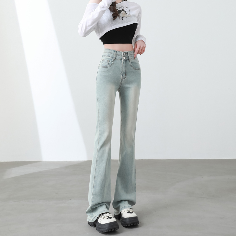High quality retro long pants slim washed jeans for women