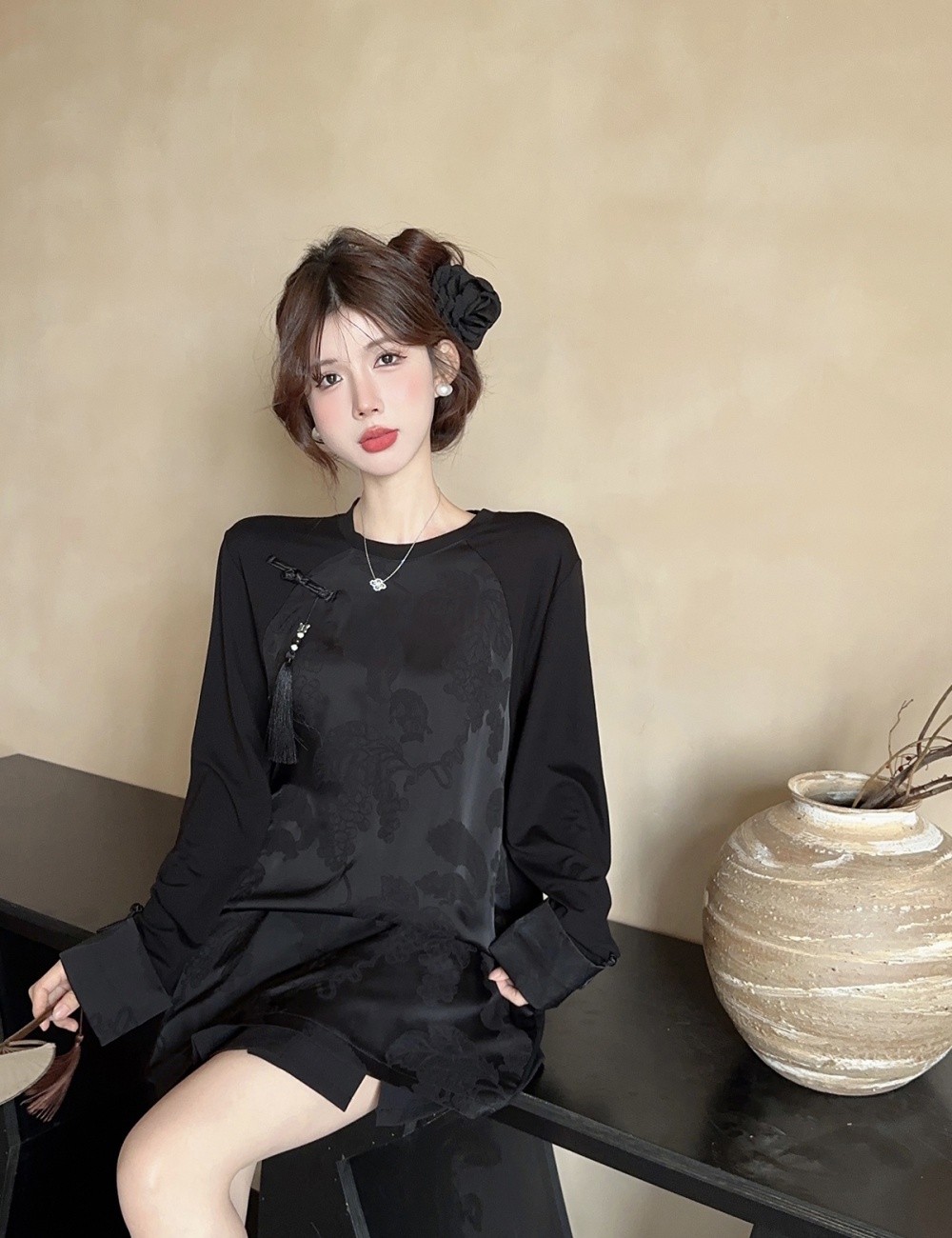 Loose Chinese style jacquard tops