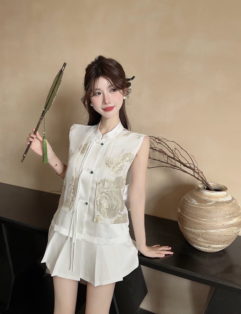 High waist embroidery waistcoat spring Chinese style tops