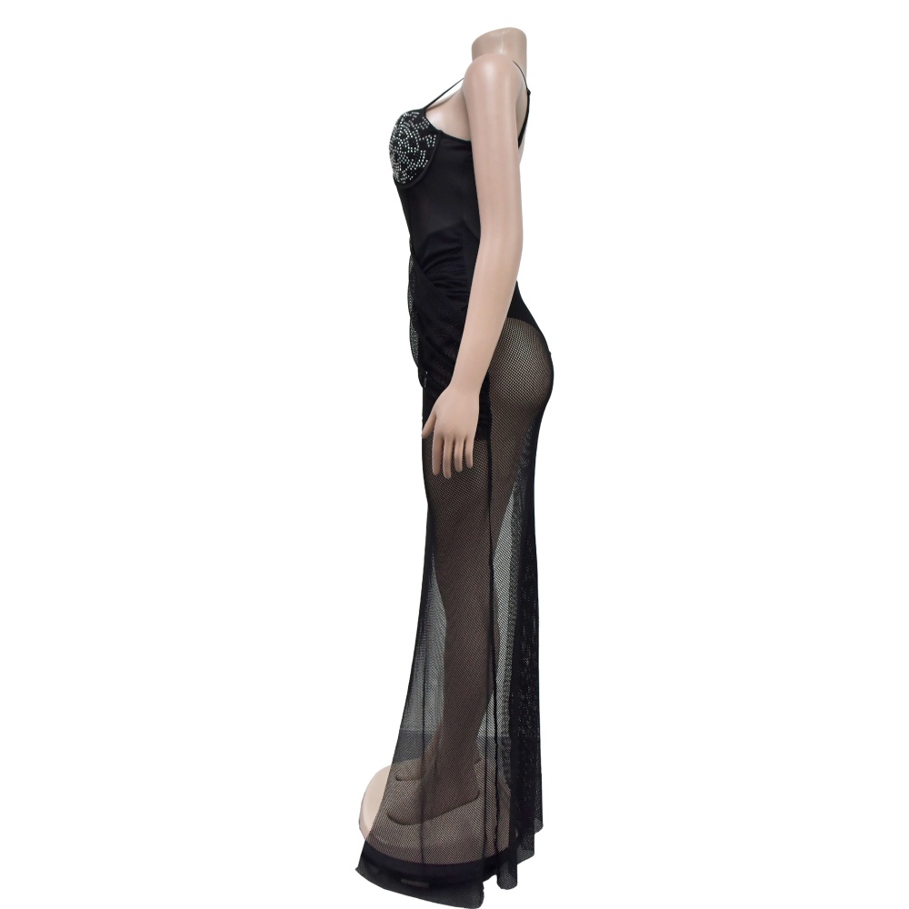 Rhinestone sexy dress gauze long dress for women