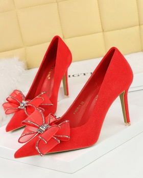 Low broadcloth high-heeled shoes fine-root bow shoes