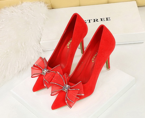 Low broadcloth high-heeled shoes fine-root bow shoes