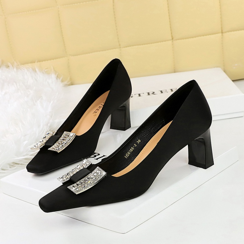 High-heeled banquet square head thick shoes for women