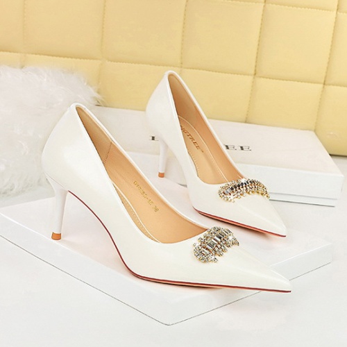 High-heeled low rhinestone decoration shoes for women