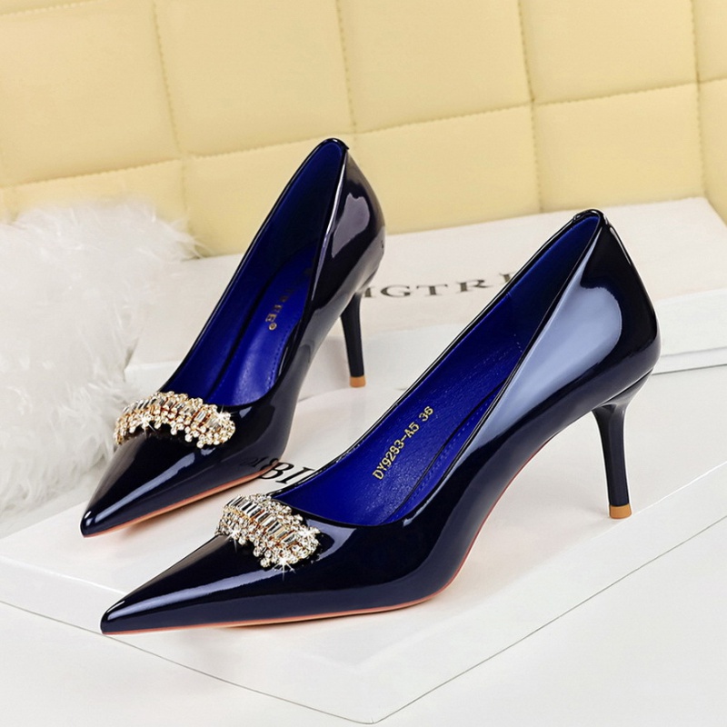 High-heeled low rhinestone decoration shoes for women