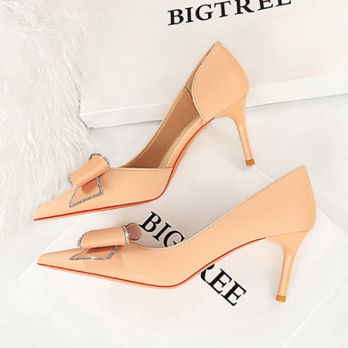 Bow low high-heeled shoes hollow pointed wedding shoes