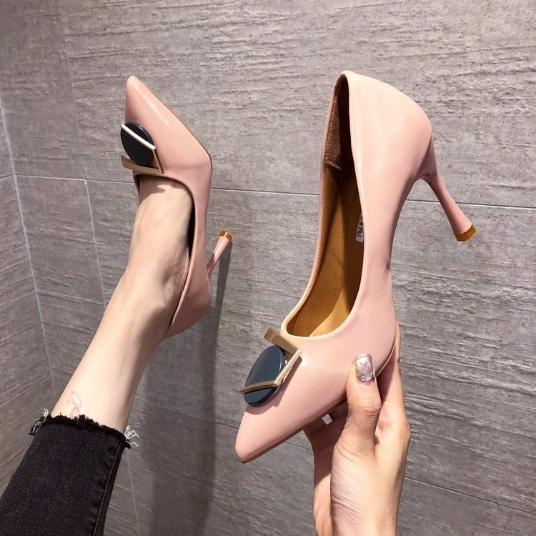 Metal fashion high-heeled spring pointed shoes for women
