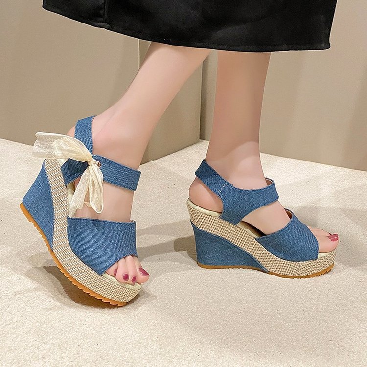 Fish mouth slipsole sandals velcro thick crust scarves