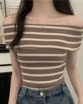 Stripe sweater short sleeve tops for women