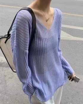 Ice silk V-neck sweater sunscreen long sleeve shirts
