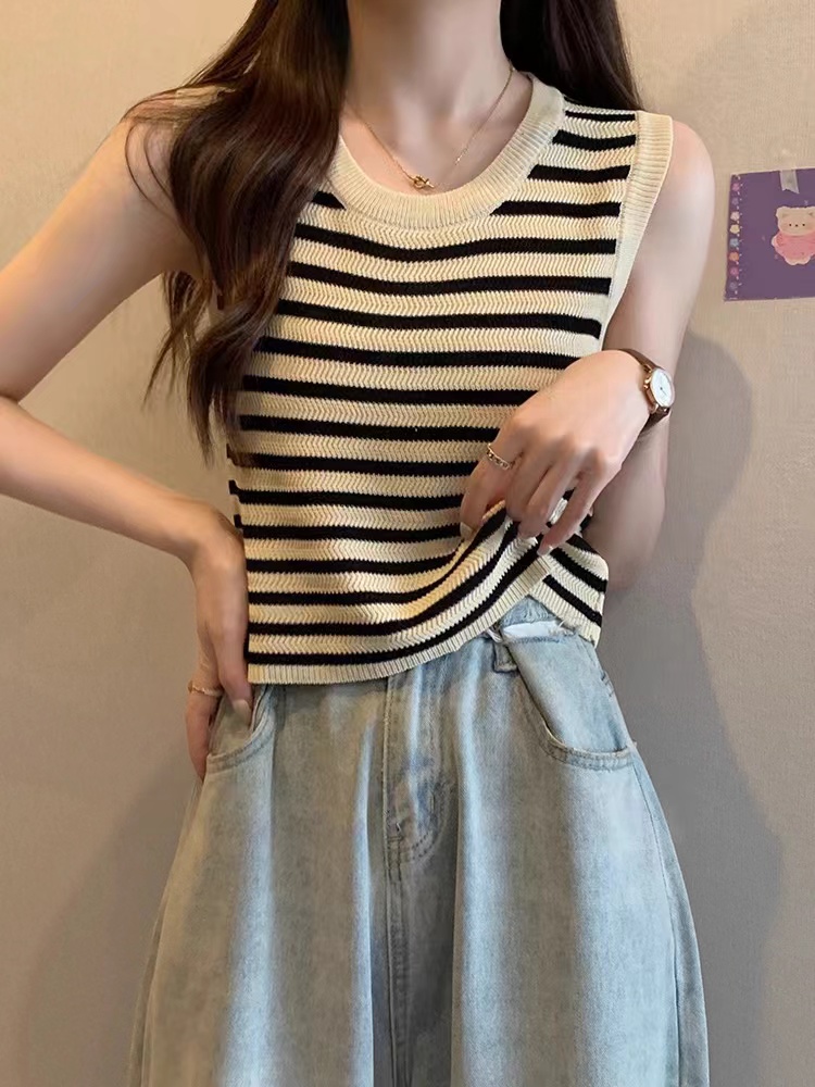 Stripe Casual tops knitted summer vest for women