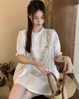 Lace pinched waist doll shirt puff sleeve tops for women