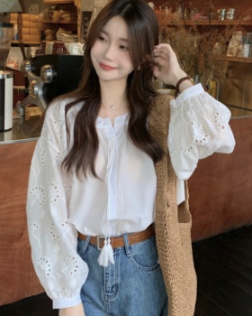 Loose tender tops lace embroidery shirt for women