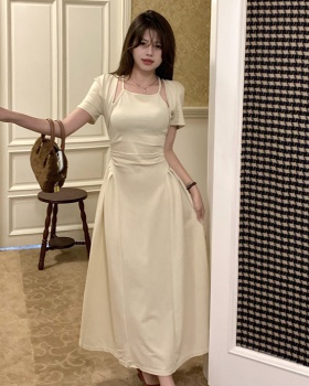 Pseudo-two slim pure fold Korean style dress