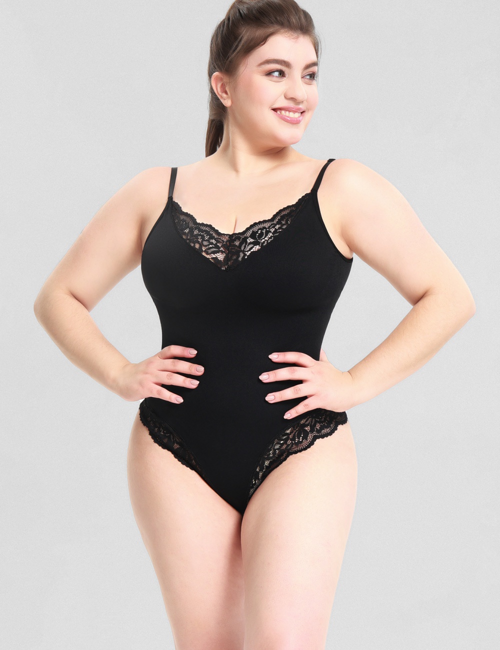 Body sculpting screw thread tights lace leotard for women