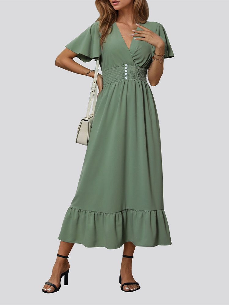Green European style slim summer dress