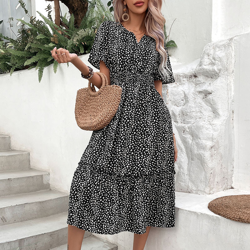 European style summer slim printing dress for women