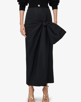 Split slim bow high waist fold elegant skirt