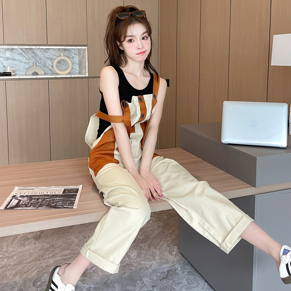 Loose show young jumpsuit wide leg Casual bib pants for women