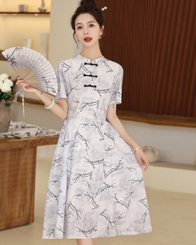 Chinese style summer bow court style jacquard dress