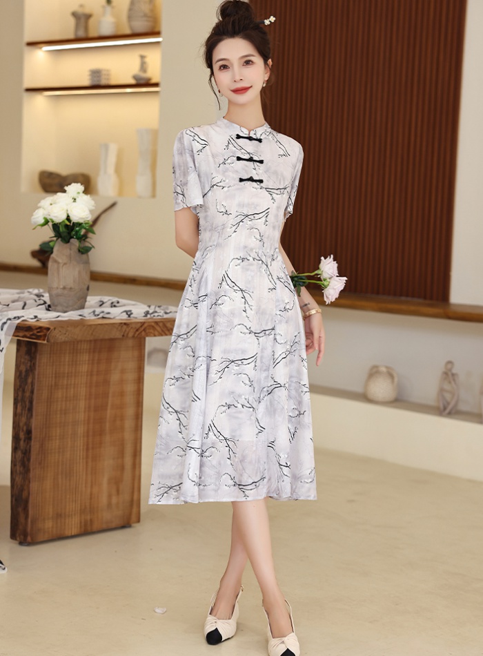 Chinese style summer bow court style jacquard dress