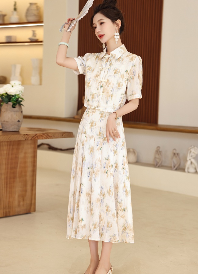 Chinese style horse-face skirt long skirt 2pcs set for women