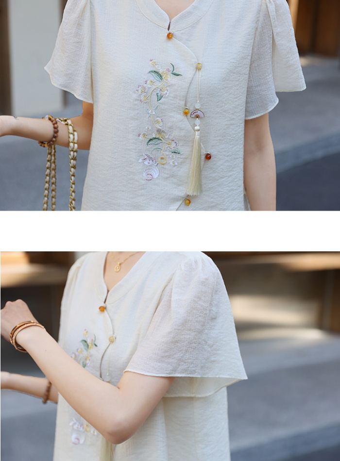 Summer shirt embroidered T-back a set for women