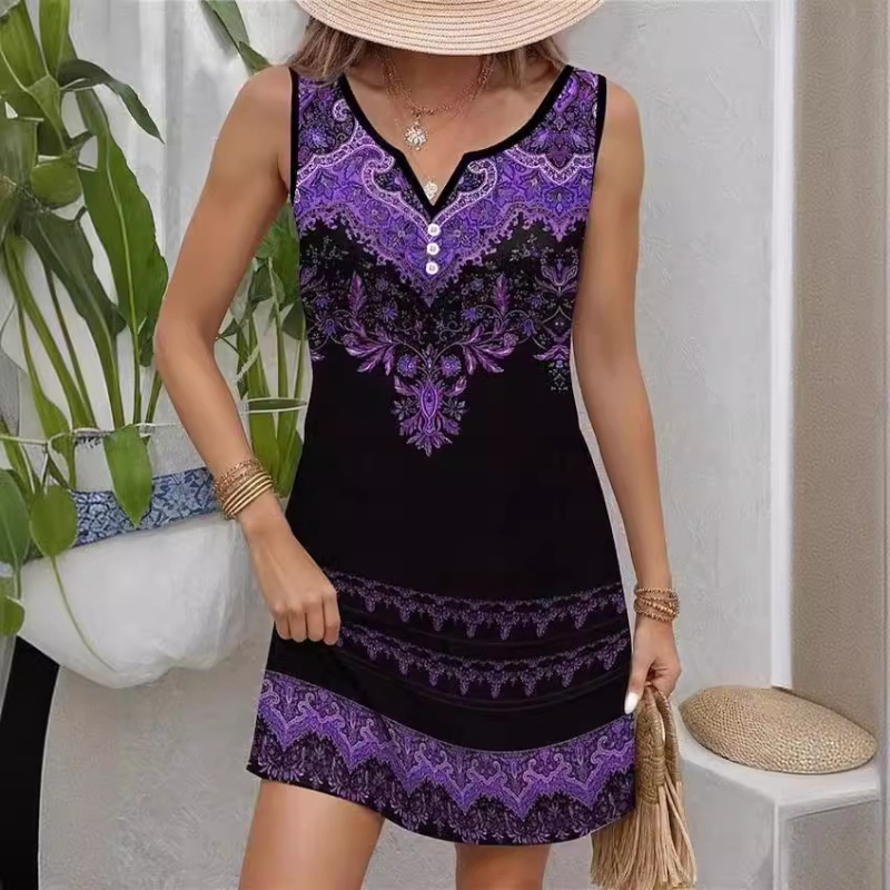 Summer European style sleeveless printing Casual dress