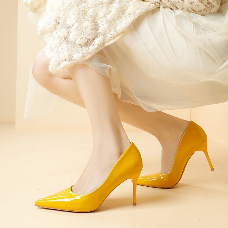 Simple slim high-heeled shoes glossy pointed shoes for women