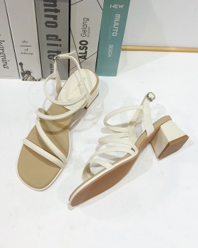 Open toe simple thick cingulate middle-heel sandals for women