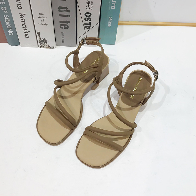 Open toe simple thick cingulate middle-heel sandals for women